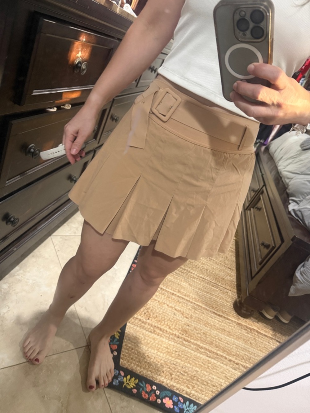 American Eagle Outfitters Tan Pleated Mini Skirt with Belt